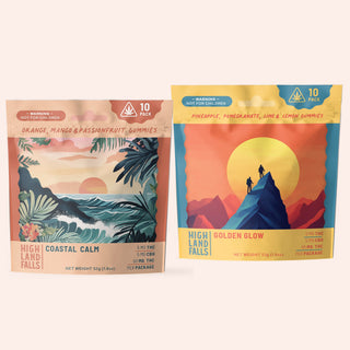 Two 10-count 5mg gummy pouches: Coastal Calm + Golden Glow
