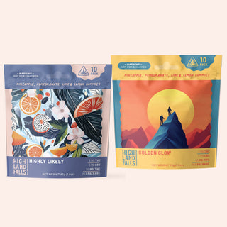 Two 10-count 5mg gummy pouches: Highly Likely + Golden Glow
