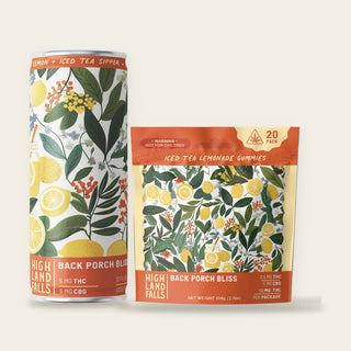 Sip + Chew Matched Set: a Back Porch Bliss can with a Back Porch Bliss Gummies pouch