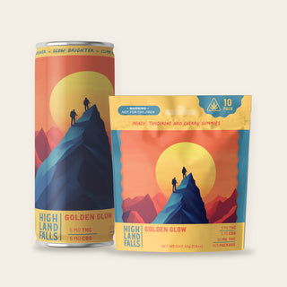 Sip + Chew Matched Set: a Golden Glow can with a Golden Glow Gummies pouch